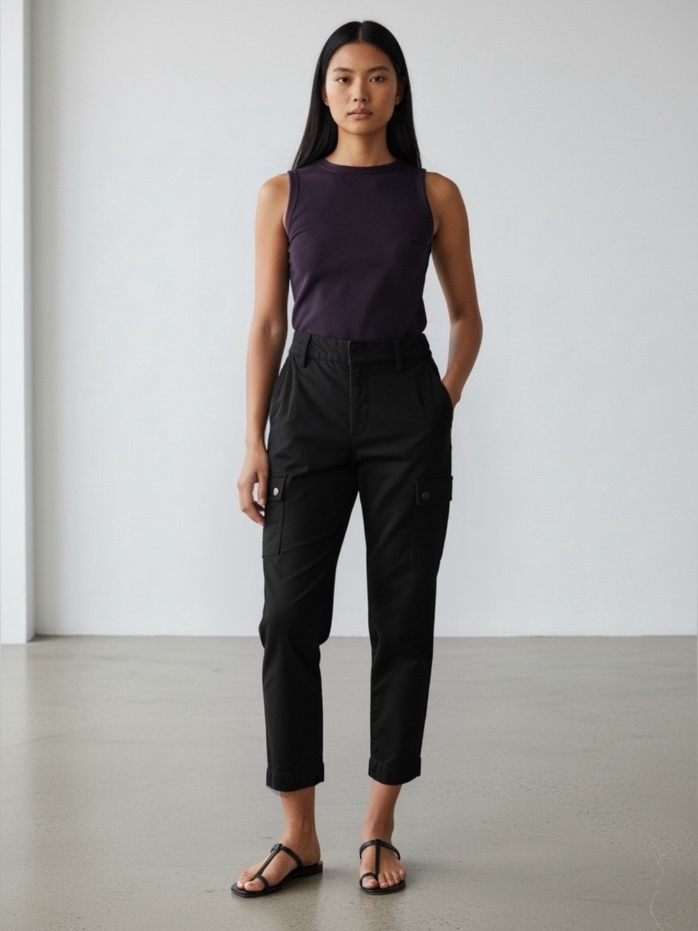 White House Black Market The Slim Crop Mid Rise Utility Cargo Pants Black Size 8